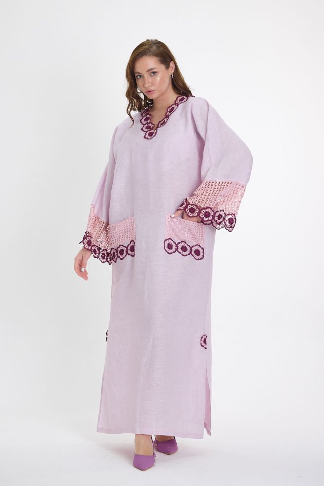 Lilac Silk Thread Crochet Linen Dress