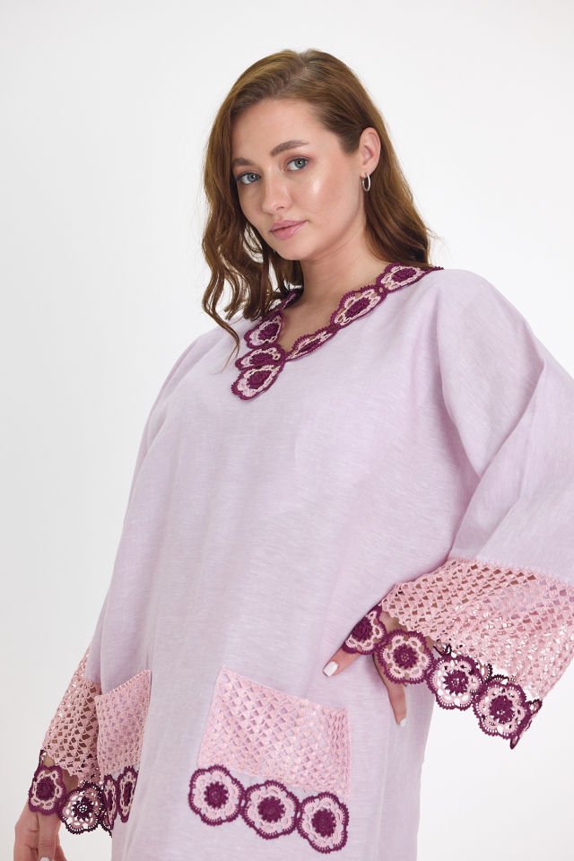 Lilac Silk Thread Crochet Linen Dress