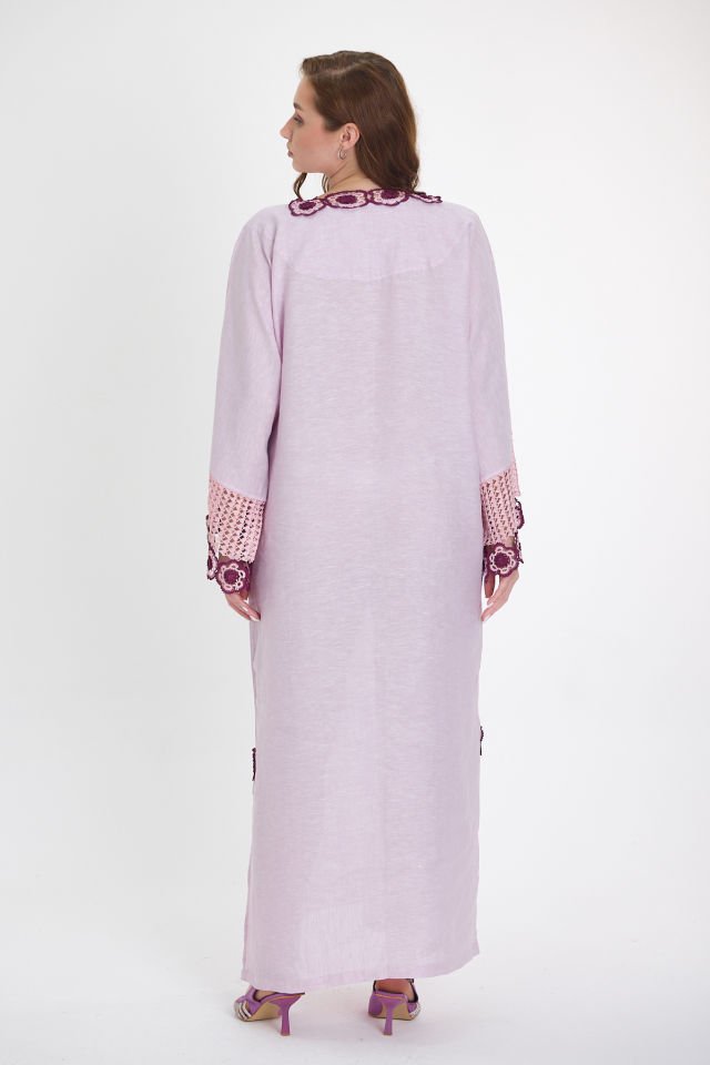 Lilac Silk Thread Crochet Linen Dress