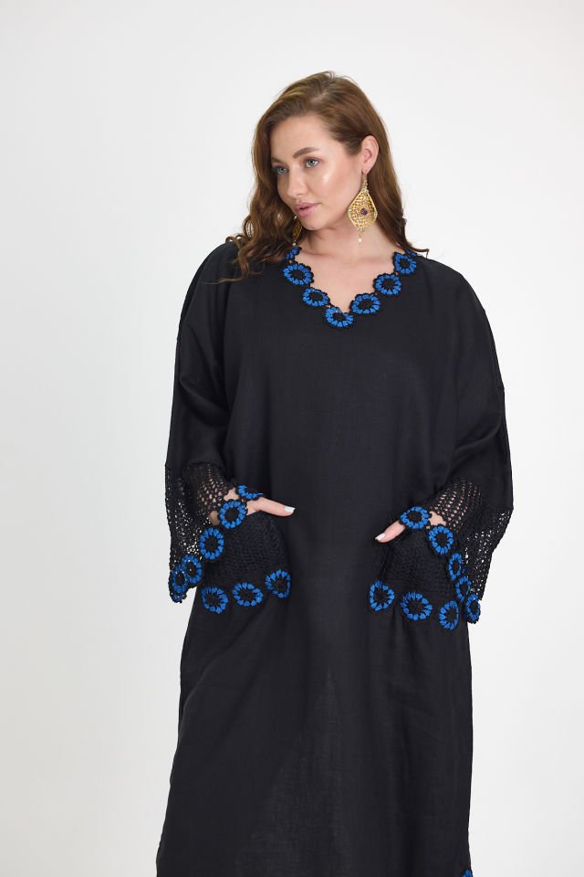 Silk Thread Crochet Embroidered Linen Dress