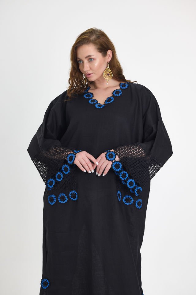 Silk Thread Crochet Embroidered Linen Dress