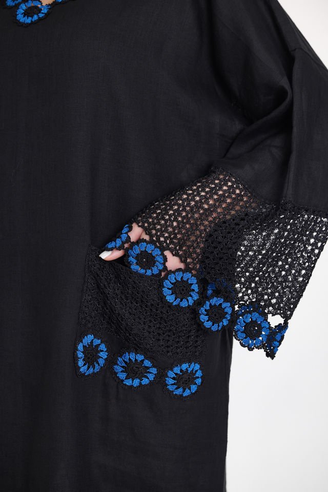 Silk Thread Crochet Embroidered Linen Dress