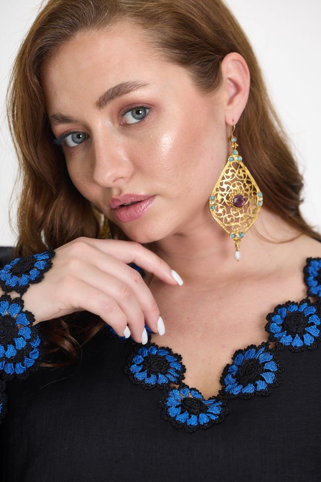 Silk Thread Crochet Embroidered Linen Dress