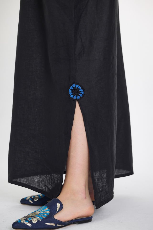 Silk Thread Crochet Embroidered Linen Dress