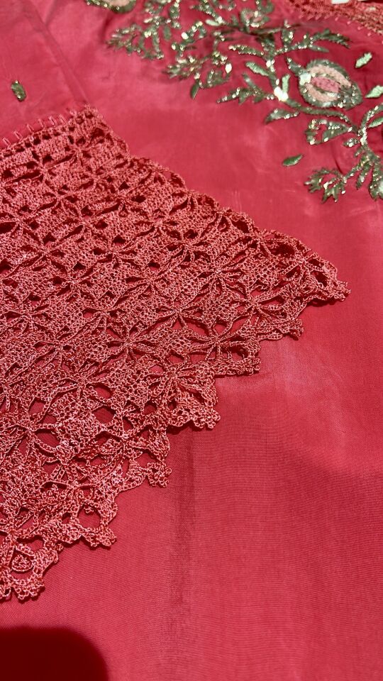 Silk and Sarma With Silver Thread Embroidery on Crochet Silk Fabric Dress
