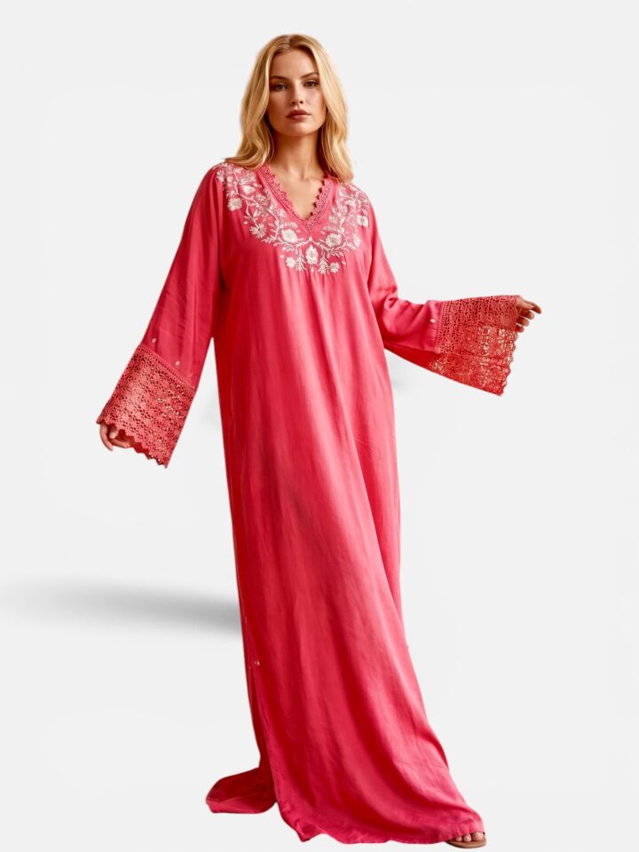 Silk and Sarma With Silver Thread Embroidery on Crochet Silk Fabric Dress