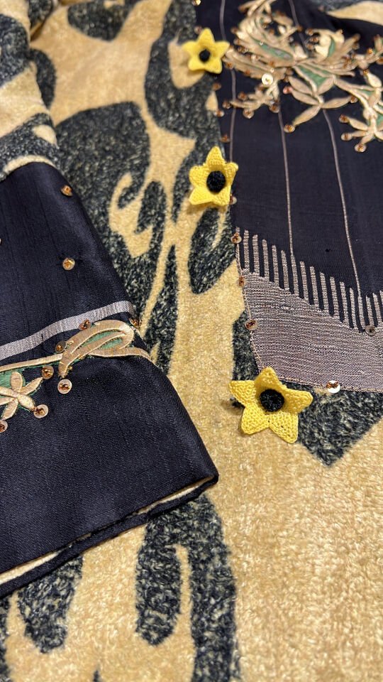 Silk and Gold Detailed Antique Piece Fabric Silk Velvet Fabric Dress