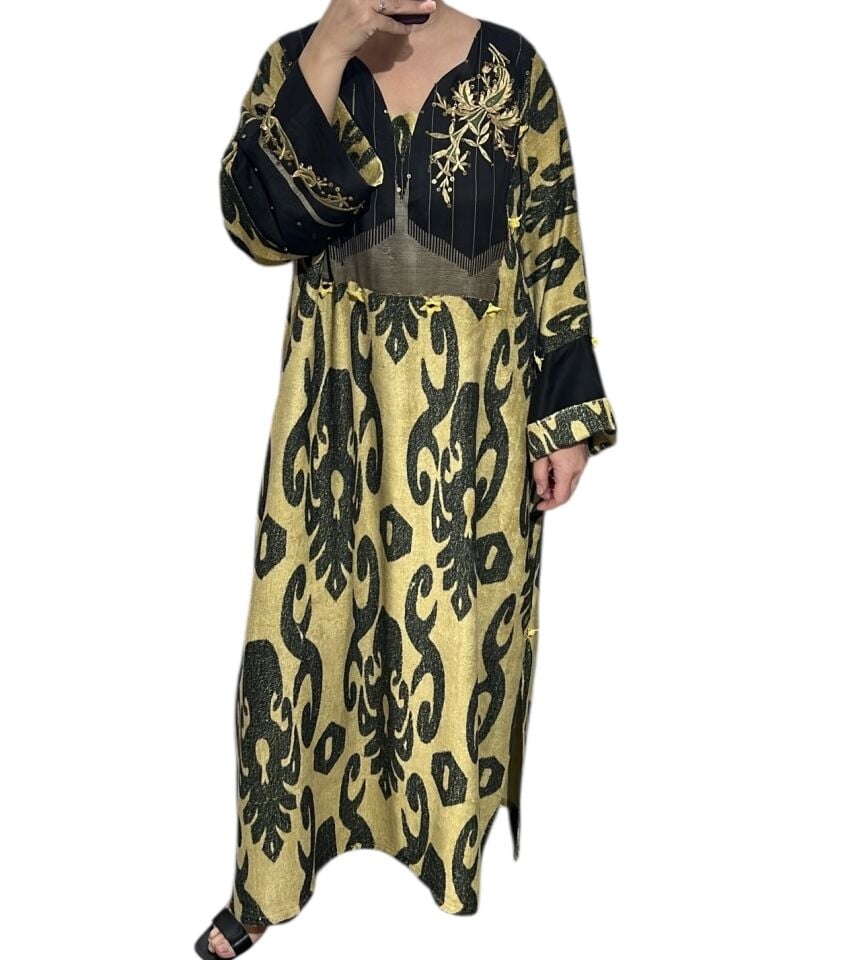 Silk and Gold Detailed Antique Piece Fabric Silk Velvet Fabric Dress