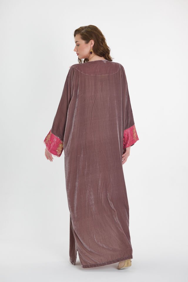 Antique Fabric and Gold Embroidered Silk Velvet Powder Color Dress