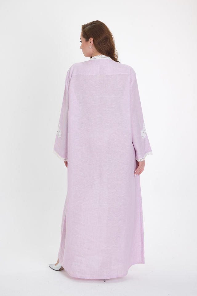 Lilac Linen Antique Fabric and Lace Embroidered Dress