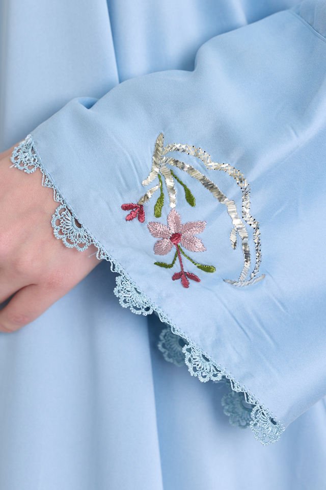 Blue Silk and Sarma With Silver Thread Embroidery on Silk Fabric Dress