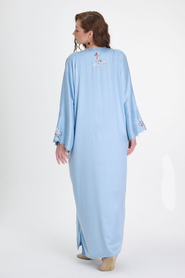 Blue Silk and Sarma With Silver Thread Embroidery on Silk Fabric Dress