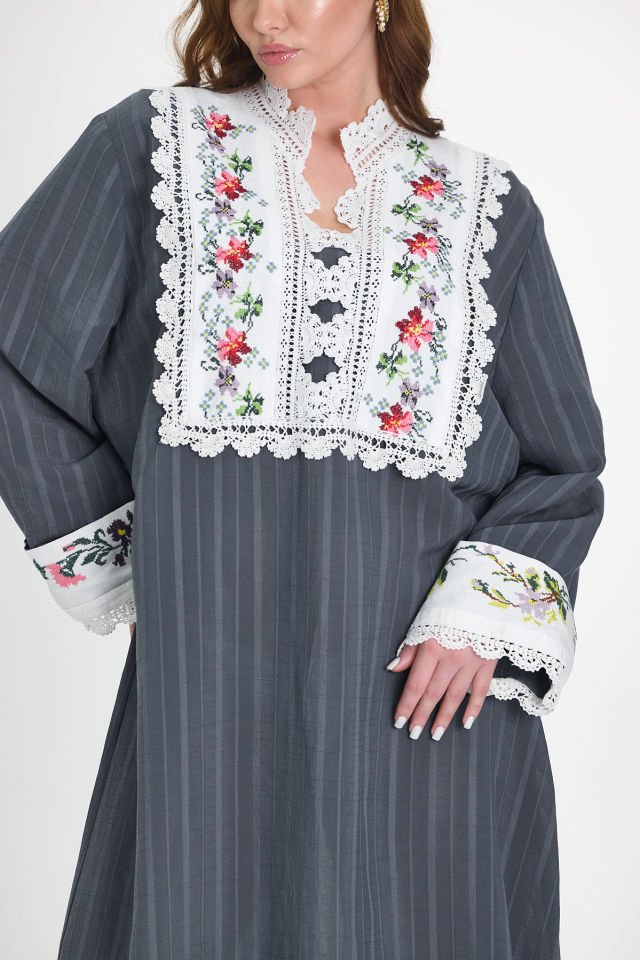 Patchwork  Cotton Fabric Semi-Antique Detailed Dress
