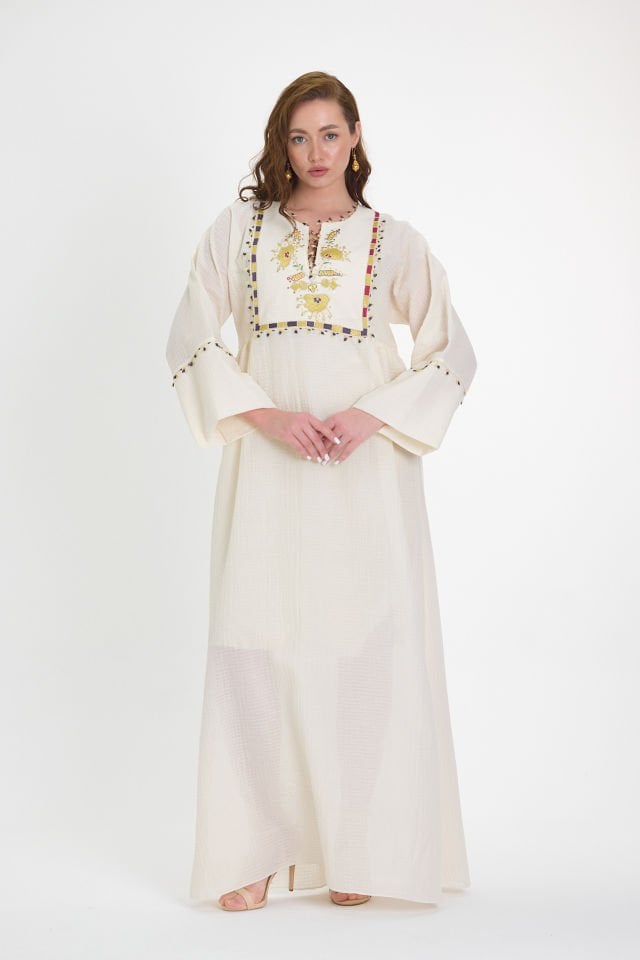 Handmade Silk Fabric Dress with Ottoman Motifs
