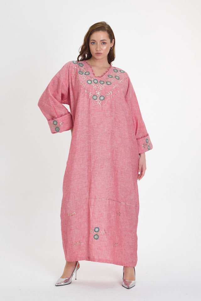 Silk and Sarma, Linen Fabric Dress with Silver Thread Embroidery