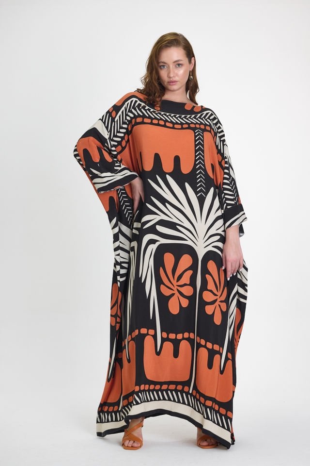 Viscose Cotton Blend Kaftan with Bold Botanical Pattern