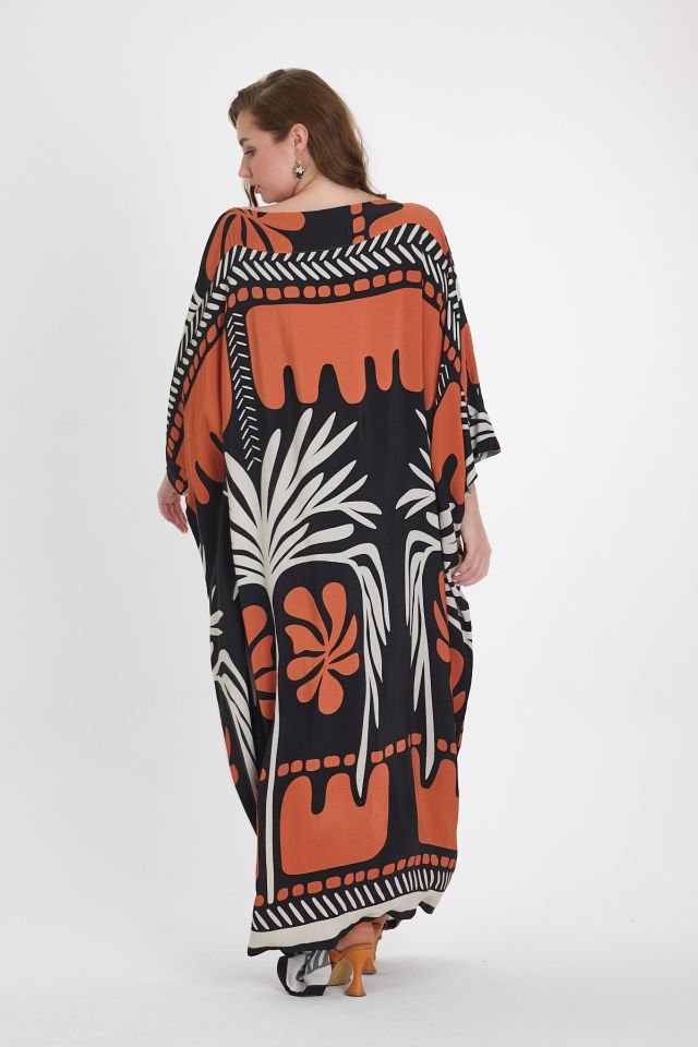 Viscose Cotton Blend Kaftan with Bold Botanical Pattern