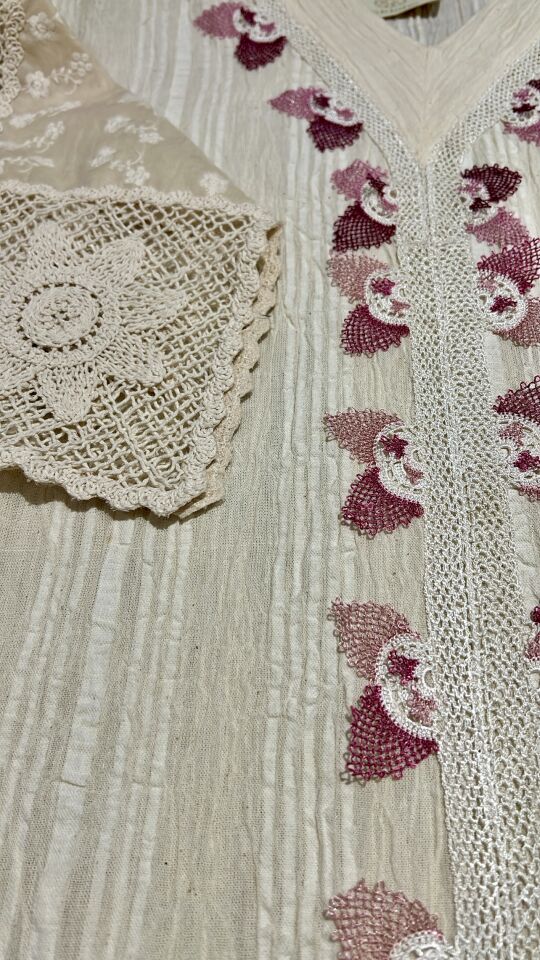 Handmade Hand-Woven Fabric Special Design Our Dress Blended With Beautiful Lace