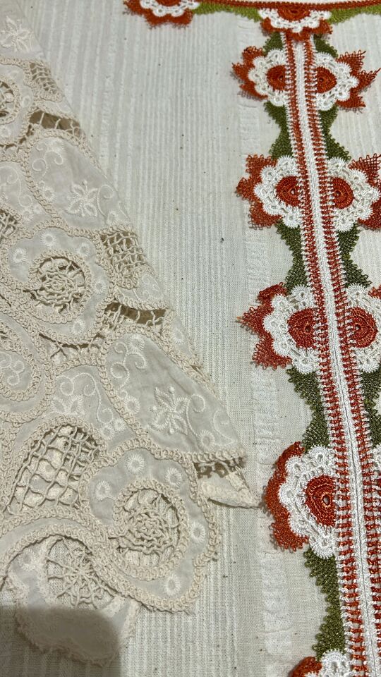 Broken White Handwoven Antique Cotton Jalabiya with Lace Details