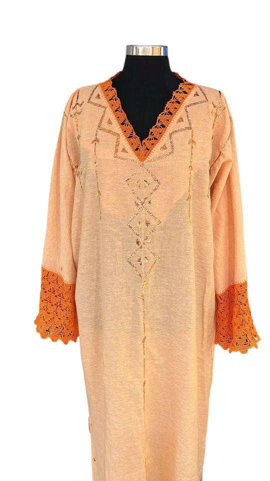 Light Orange Color Crochet and Sarma with Silver Thread Special Design Handmade Dress