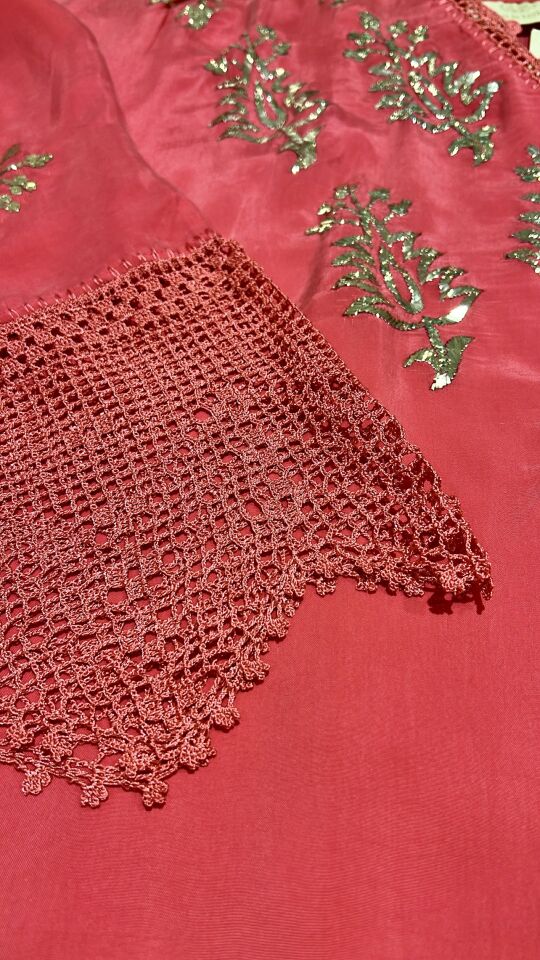 Washed Silk Dress with Hand Embroidery & Crochet Lace Sleeves