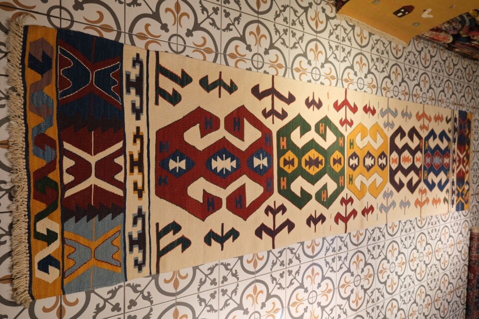 Ram Horn Patterned Runner Kilim Rug