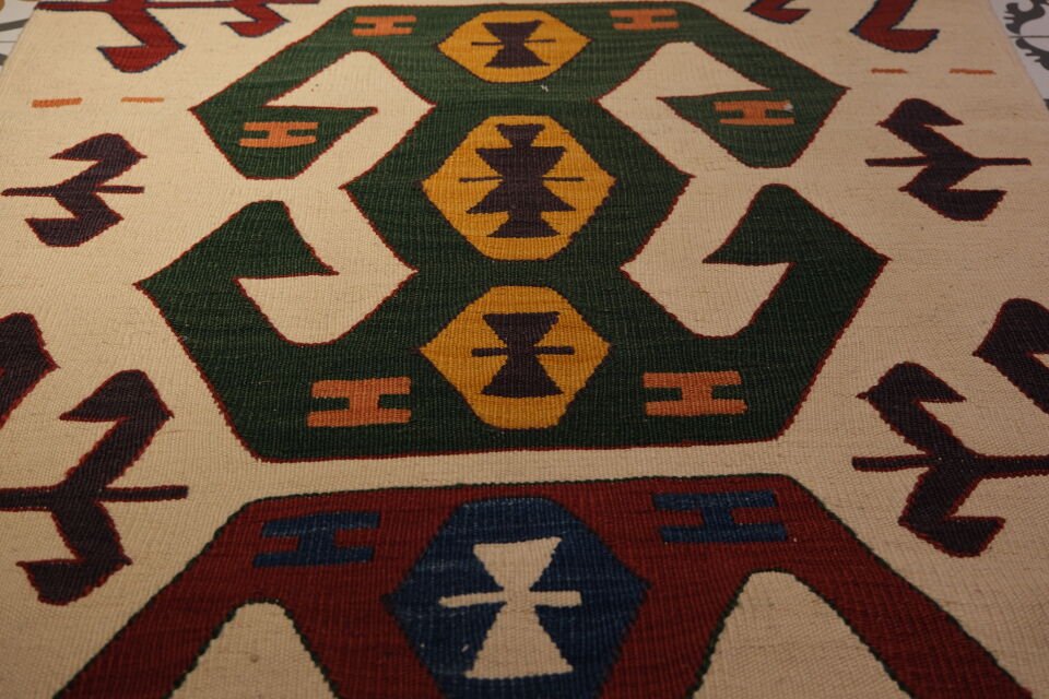 Ram Horn Patterned Runner Kilim Rug