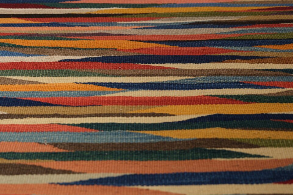 Handwoven Multicolor Turkish Kilim Runner – Contemporary Wave Pattern (81x302cm)