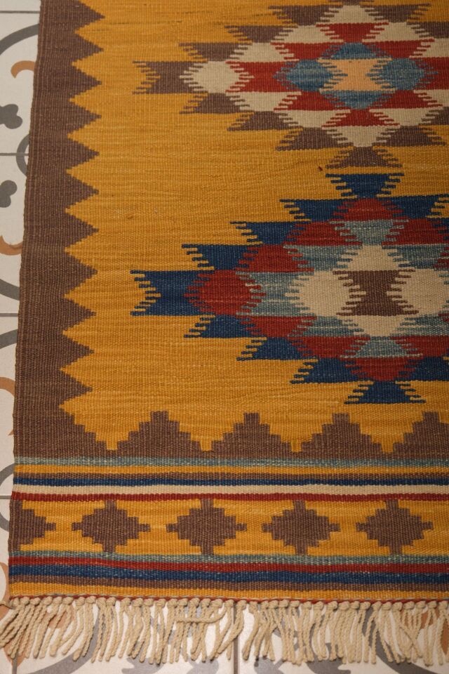 Aegean Handwoven Wool Runner Rug – Geometric Anatolian Medallion Design