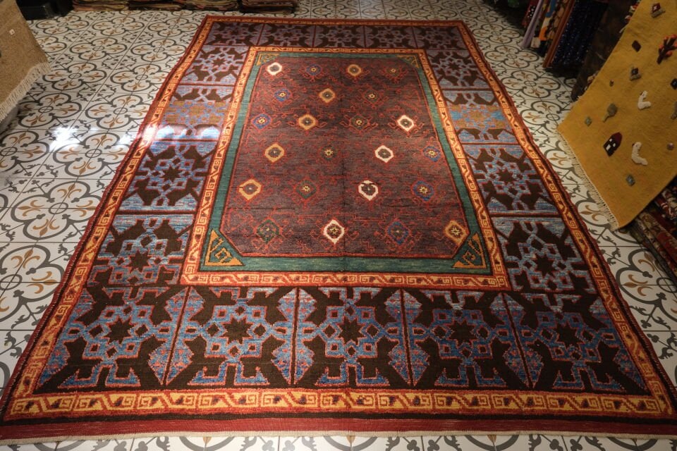 Semi-Antique Seljuk Handwoven Wool Rug with Natural Dyes