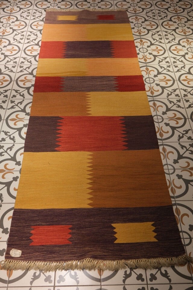 Aegean Handwoven Wool & Mohair Runner Rug – Modern Block Pattern