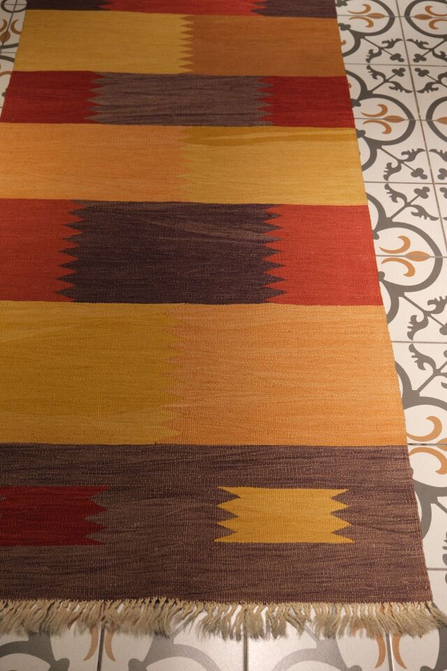 Aegean Handwoven Wool & Mohair Runner Rug – Modern Block Pattern