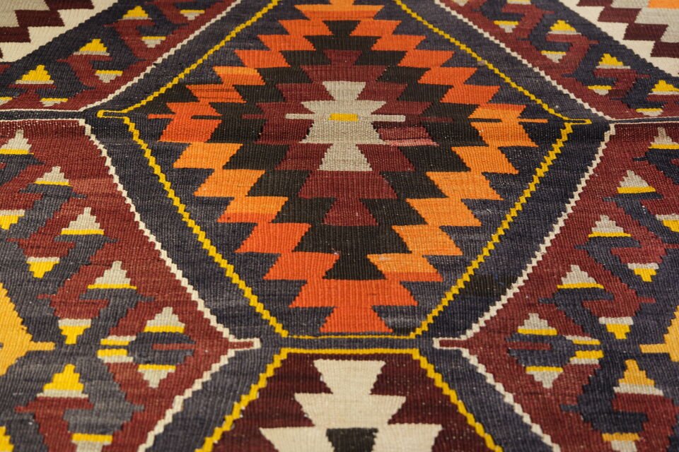 Vintage Anatolian Kilim Runner – Geometric Tribal Design, Handwoven Wool