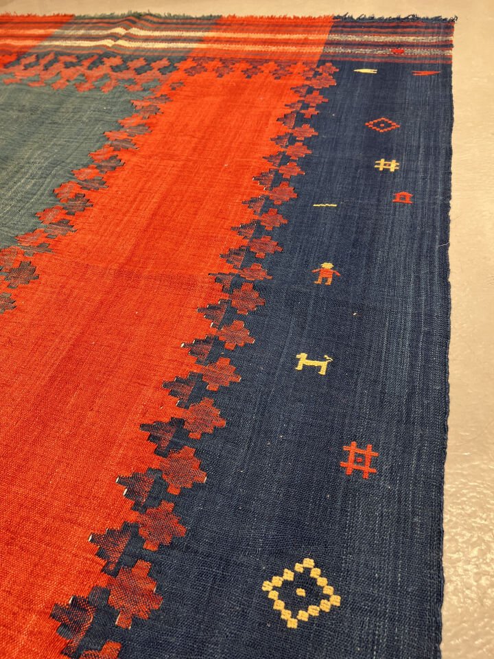 Hand-Spun Wool Caucasian Kilim – Natural Vegetable Dyes & Sumak Motifs | Replica of Antique Caucasian Design