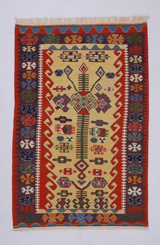 Handwoven Turkish Kilim with Tree of Life & Tribal Motifs