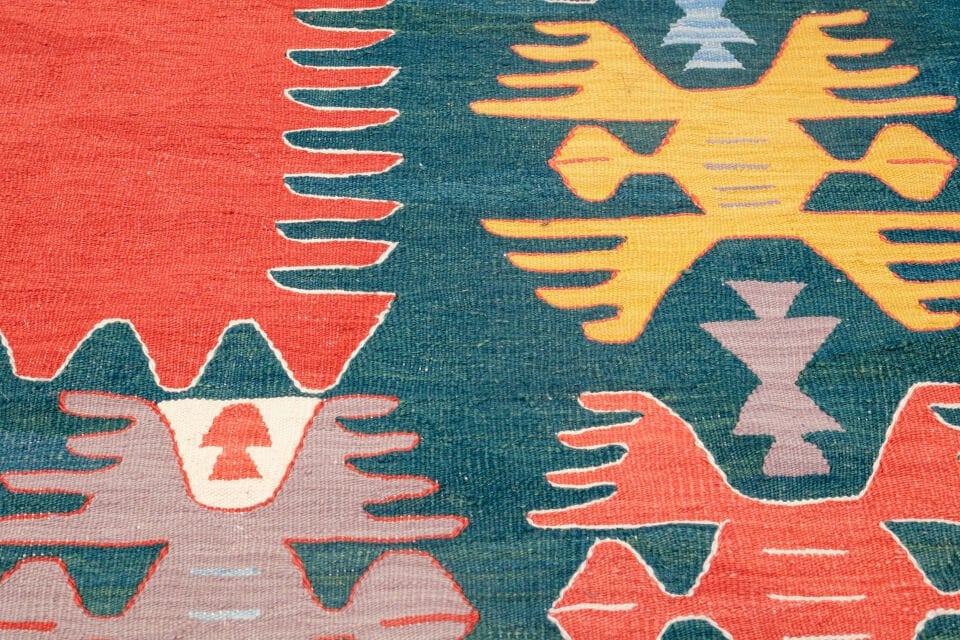 Handwoven Turkish Kilim with Elibelinde & Fertility Symbol Motifs