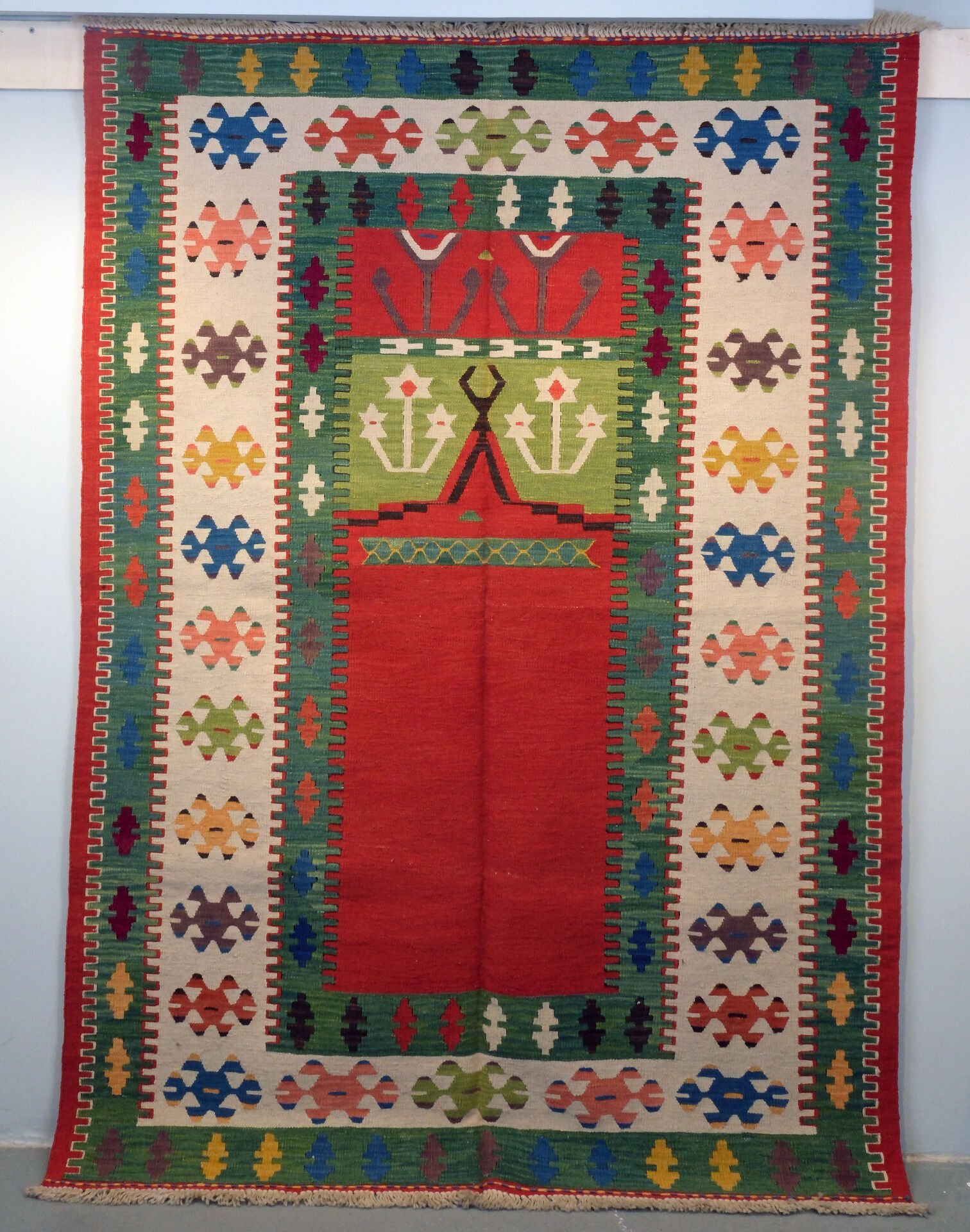 Handwoven Anatolian Kilim – Symbolic Prayer-Style Design | 156×215 cm | Nakishe