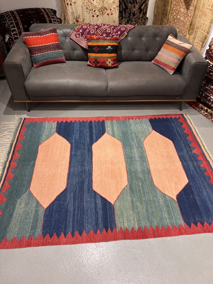 Handwoven Turkish Kilim Inspired by Antique Qashqai Patterns