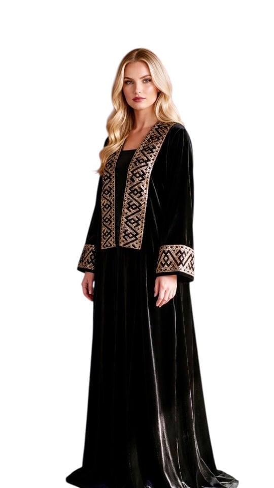 Black Velvet Abaya with Geometric Sarma Embroidery