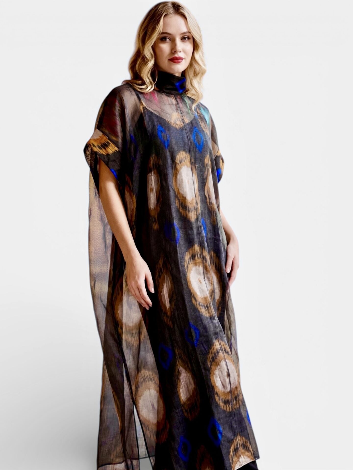 Pure Silk Two-Piece Dress Set with Ikat Pattern