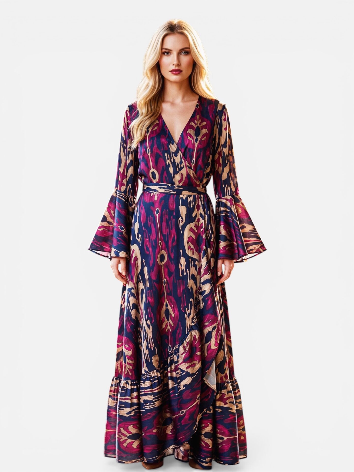 Luxury Silk Satin Wrap Dress & Kimono – Designer Printed Piece