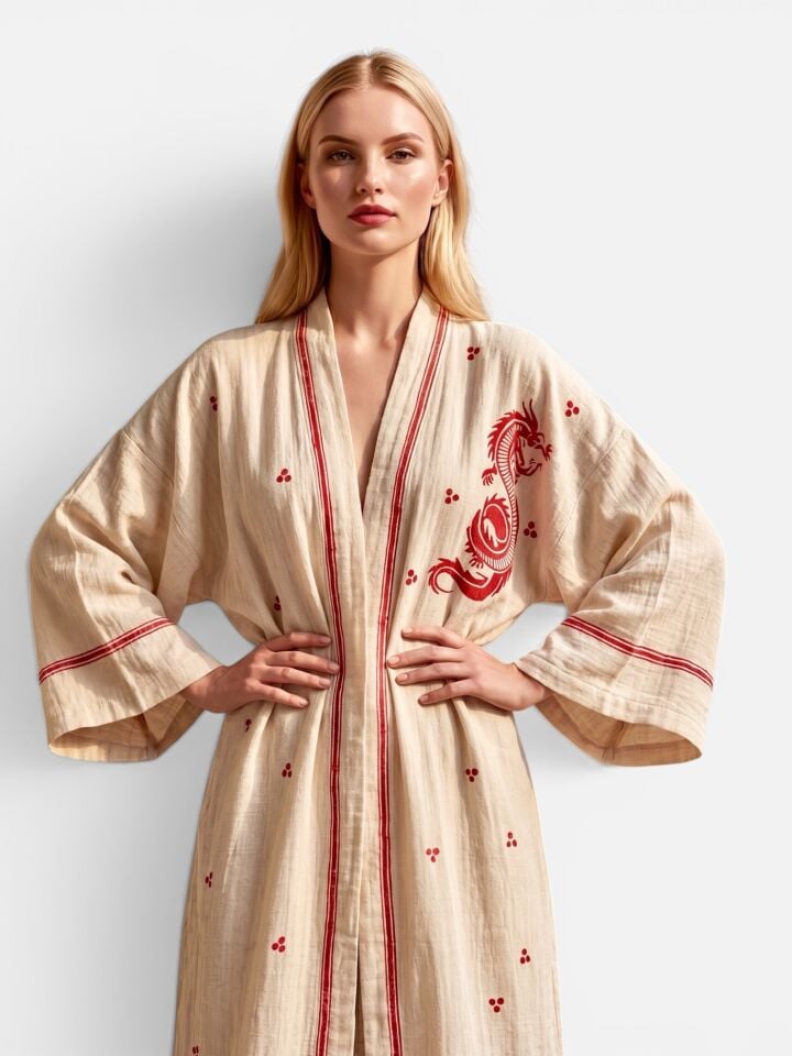 One-of-a-Kind Hand Block Printed Cotton Kimono – Artisan Made