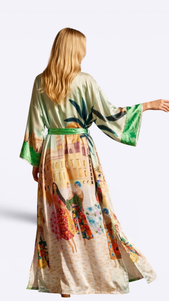 Luxury Silk Satin Kimono – One of a Kind Designer Piece