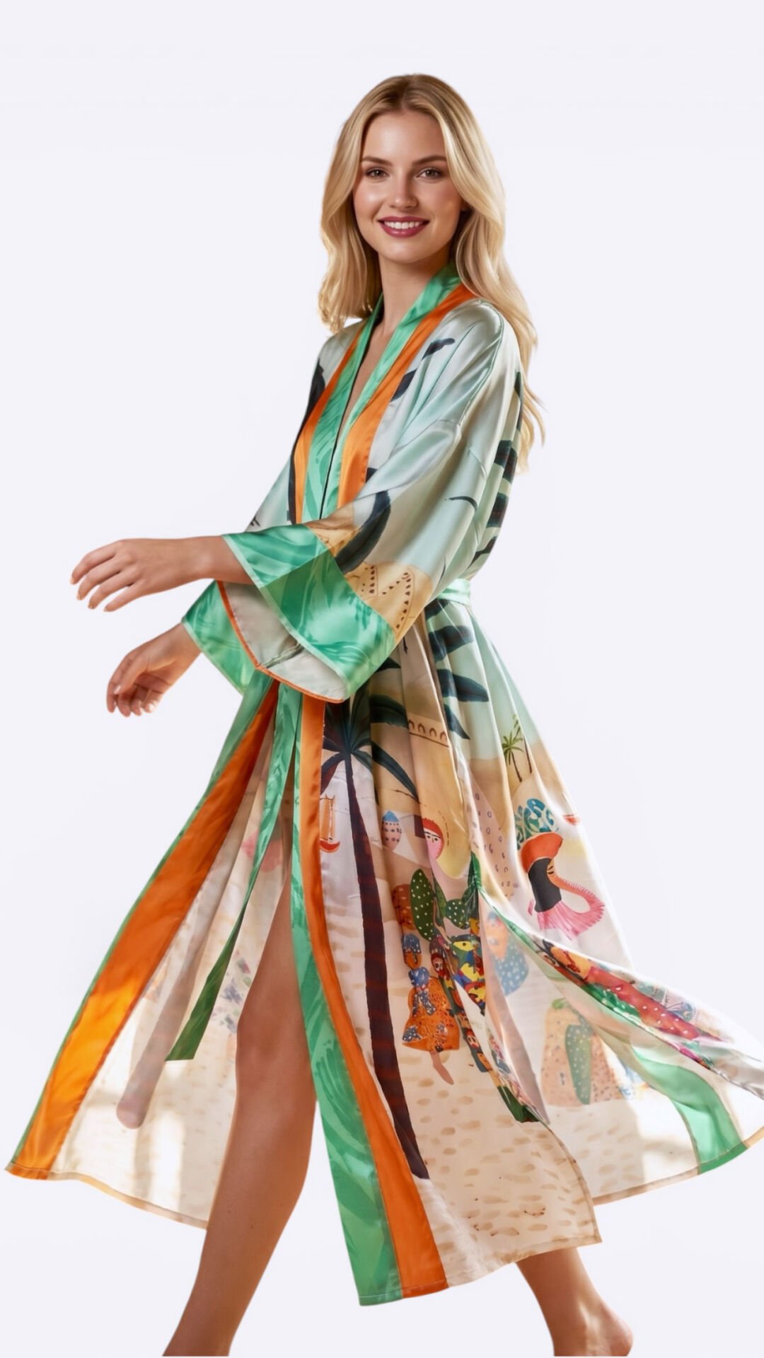 Luxury Silk Satin Kimono – One of a Kind Designer Piece