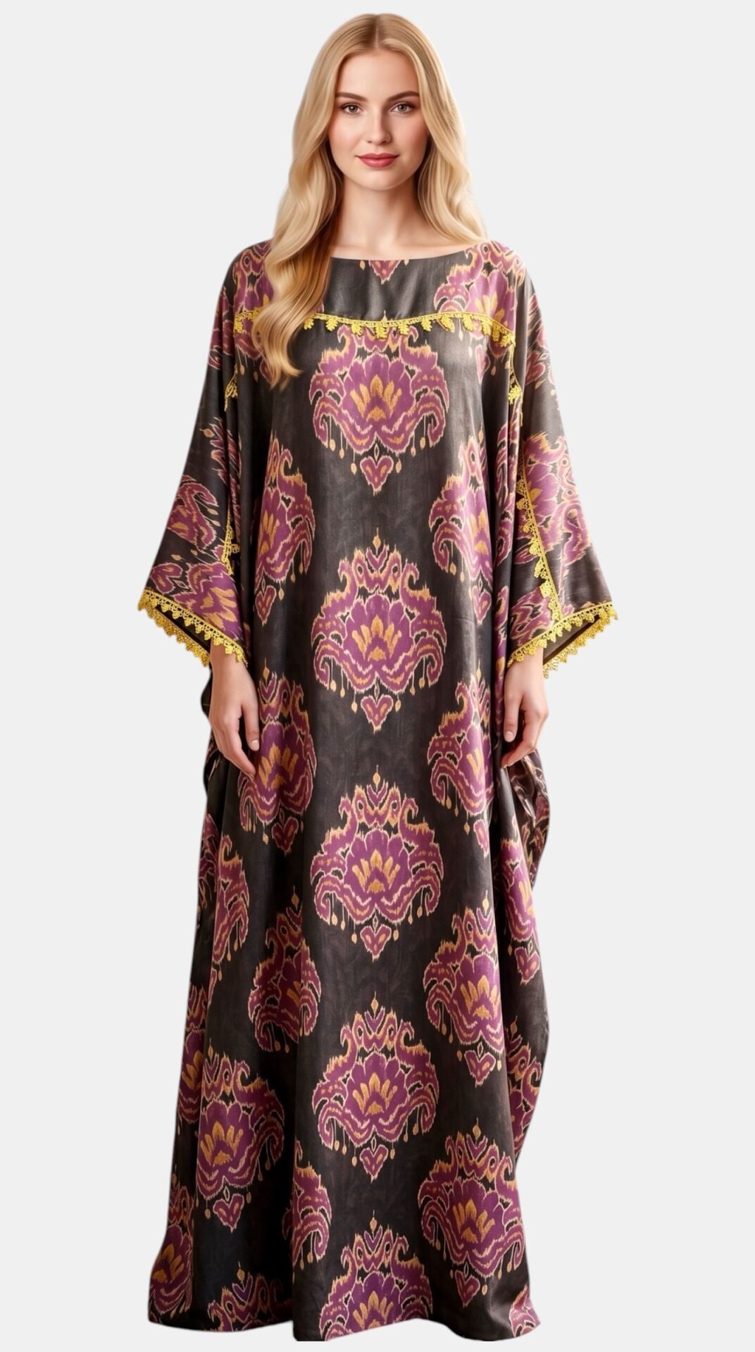 Luxury Silk Satin Dress – Ikat Pattern Designer Dress